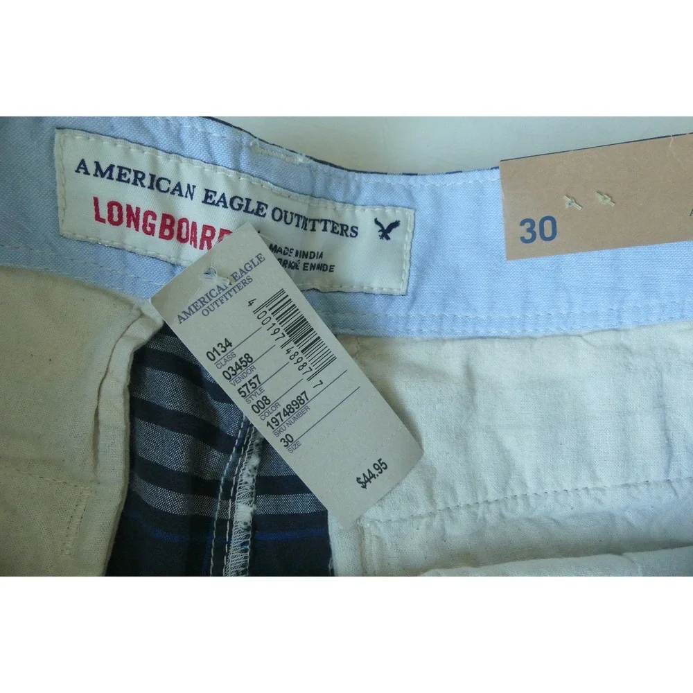 American Eagle Longboard Plaid Shorts Mens 30‎ Blue Below Knee Skater Retro Y2K